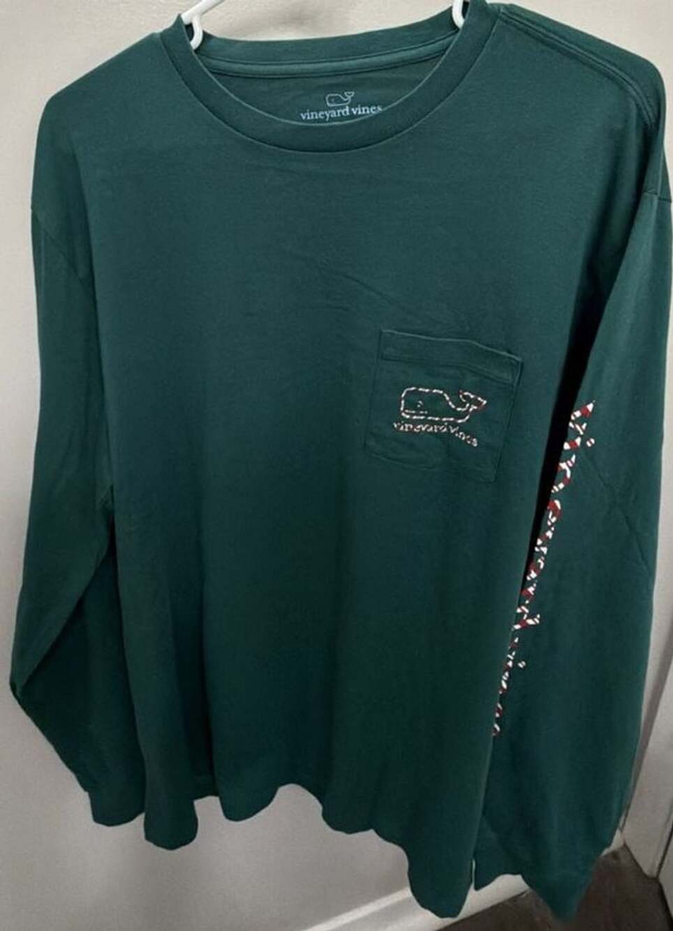 Vineyard Vines Men’s Large Forest Green Long Sleeve Pocket T Shirt Whale Logo